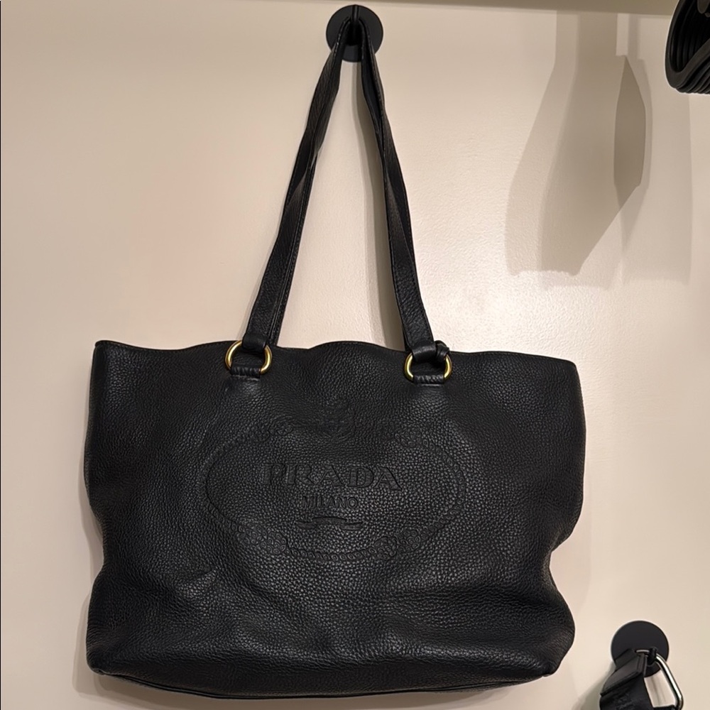Prada Black Textured Leather Tote